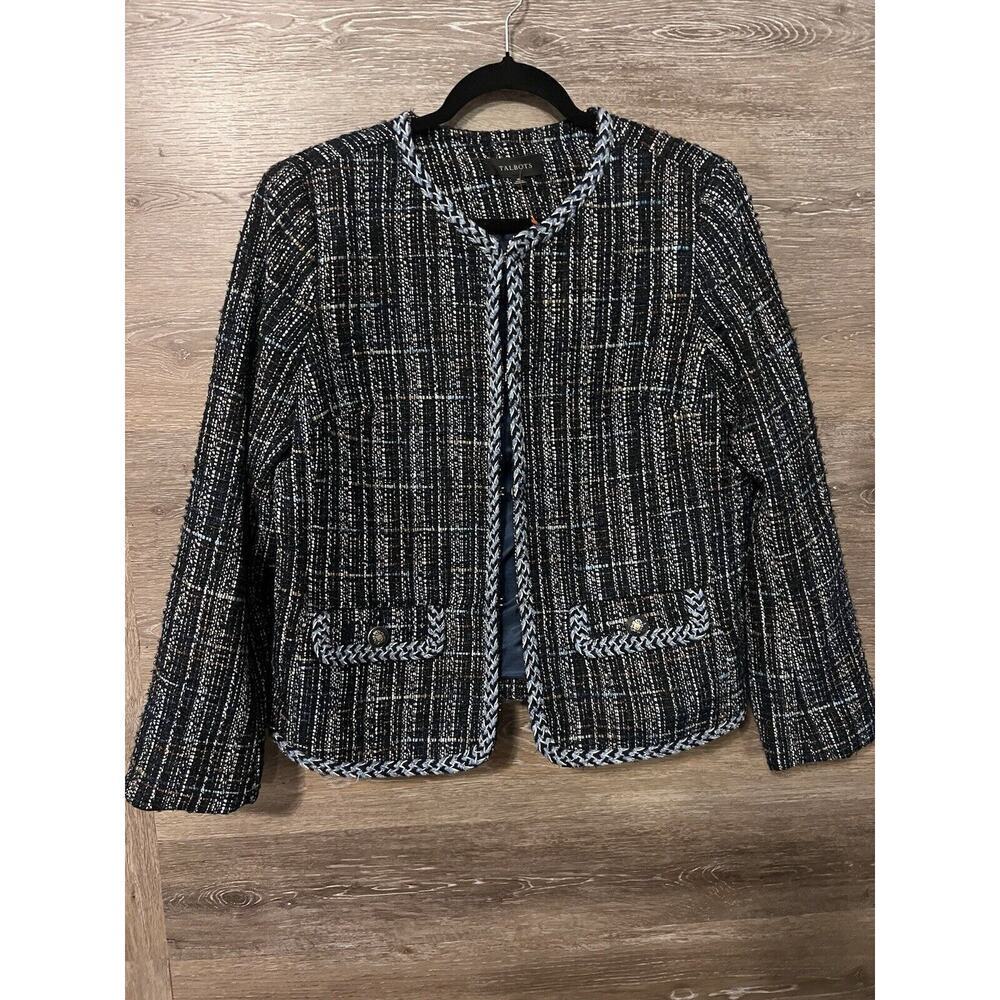 Talbots Plus Size 16 Blue Houndstooth Blazer Coat Suit Business Casual Career